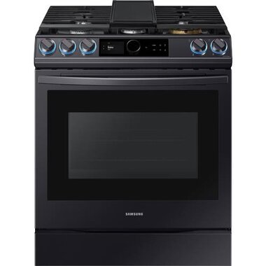 Samsung 6.0 CuFt Smart Slide-In 5 Burner Gas Range With Air Fry In Fingerprint Resistant Black Stainless Steel