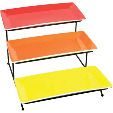 Gibson Crenshaw Hand Painted Stoneware 3 Tier Serving Set With Metal Rack