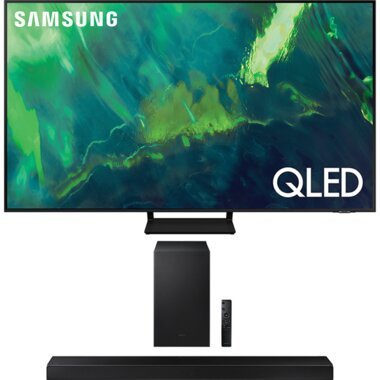 Samsung 75" Class QLED UHD Q70A 4K Smart TV With A Series 3.1 Channel Home Theater Soundbar With Wireless Subwoofer And Dolby 5.1 / DTS Virtual:X (2021)