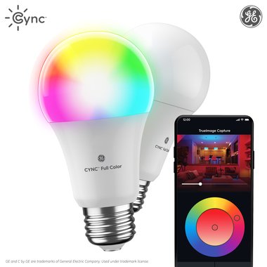 GE Lighting CYNC Direct Connect Smart Bulb, Full Color A19 LED Smart Light Bulb with Wireless Control, 60W Replacement, Alexa and Google Home Compatible, No Hub Required, 2-Pack (Packaging May Vary)