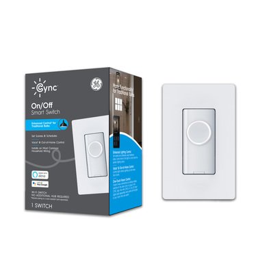 GE Lighting CYNC Smart Switch On/Off Button Style , Alexa and Google Home Compatible, No Hub Required, No Neutral Wire Required, White, 1-Pack (Packaging May Vary)