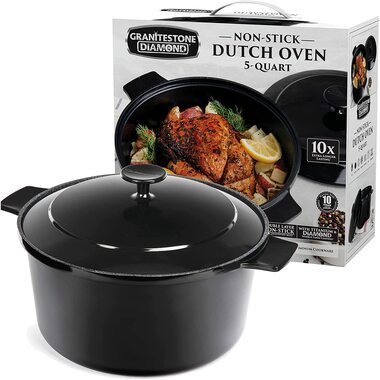 GraniteStone Diamond 5-Quart Non-Stick Enameled Lightweight Aluminum Black Induction Capable Dutch Oven